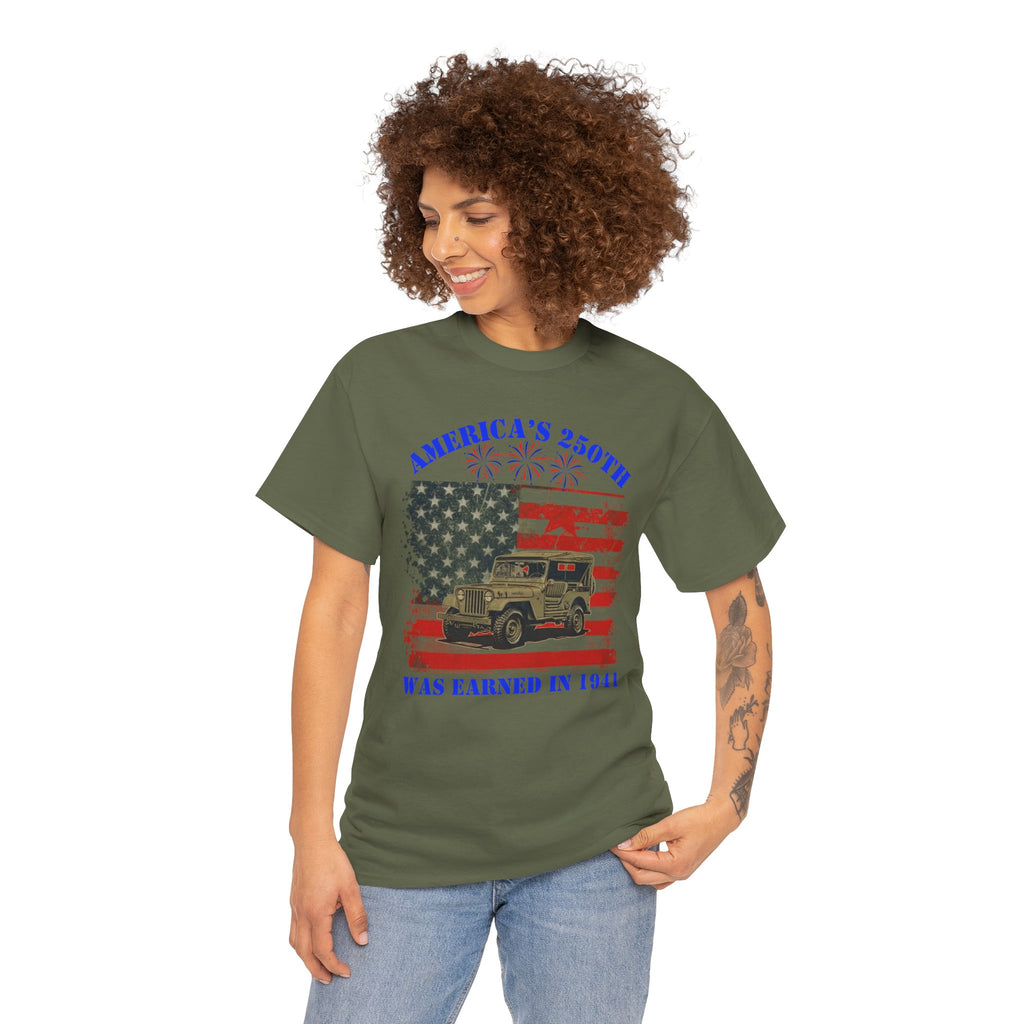 Military Jeep Patriotic Tee — "America's 250th Was Earned in 1941"