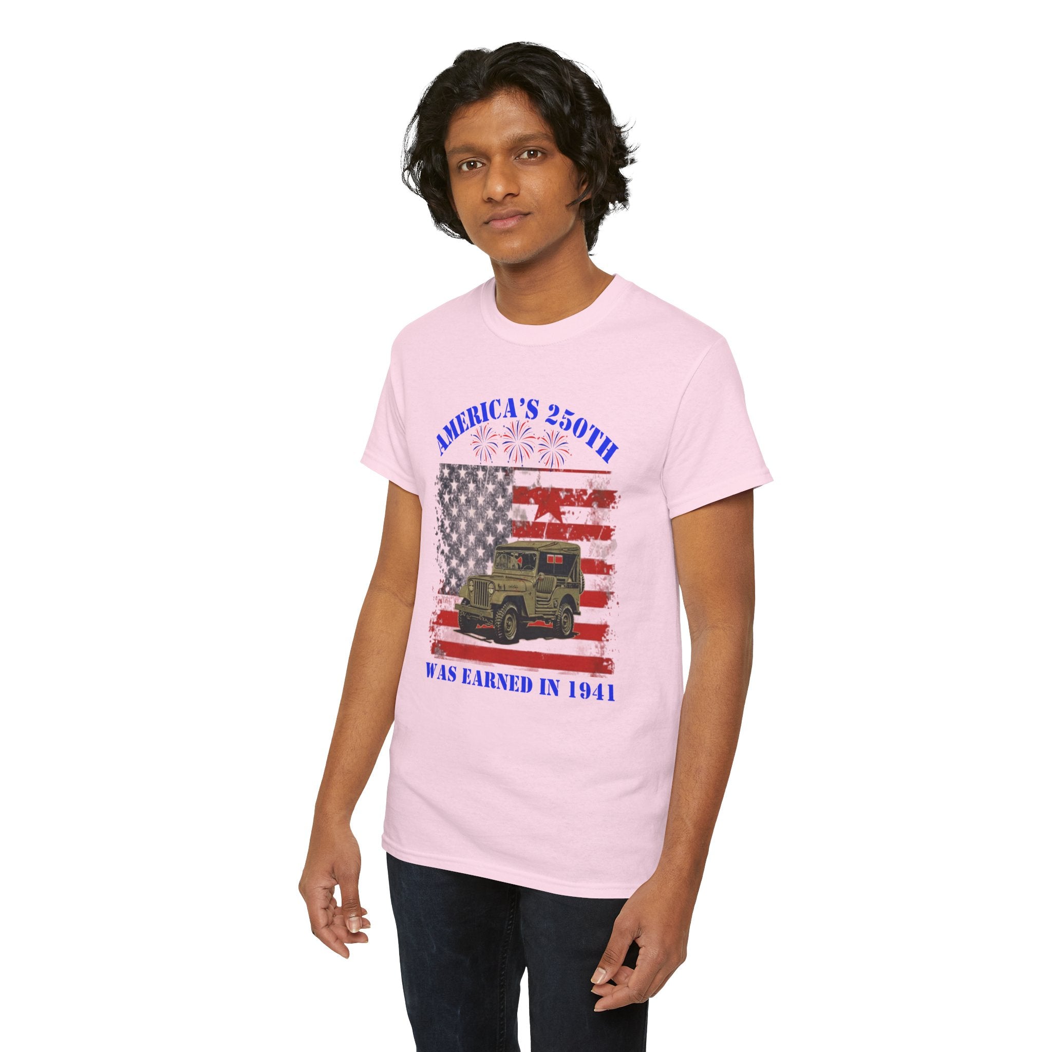 Military Jeep Patriotic Tee — "America's 250th Was Earned in 1941"